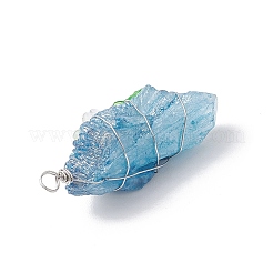 Electroplated Raw Natural Quartz Crystal Teardrop Copper Wire Wrapped Pendants&nbsp;PALLOY-JF03842-02