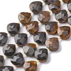 天然石タイガーアイビーズ連売り  多面カットハート  シードビーズで  12x12x5mm  穴：1.2mm  約12個/連  6.50''（16.5センチメートル）&nbsp;G-P570-E04-02