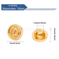 120色のミニ合金シャンクボタン4個  1穴  アンカー付きのフラットラウンド  diyの人形の服  ミックスカラー  5x4mm  穴：1.2mm  30個/カラー&nbsp;FIND-CA0007-49