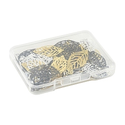 葉っぱの鉄製ペンダント100個  エッチングされた金属装飾  銀  23.5x14x0.4mm  穴：1mm&nbsp;KK-FS0001-97