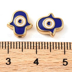 ラックメッキ真鍮製ビーズ  エナメル  長持ちメッキ  18KGP本金メッキ  ナザールボンジュウ付きハムサの手  ダークブルー  9.5x8.5x3.5mm  穴：1.2mm&nbsp;KK-H486-03G-02