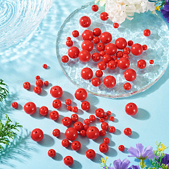 100 個 5 スタイル不透明なアクリル ビーズ  ラウンド  レッド  6~16x5~15mm  穴：1.8~2.8mm  20個/スタイル&nbsp;MACR-TADJ0001-12A