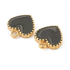 ファッション 304 ステンレススチール エナメル チャーム  ハート  ブラック  ゴールドカラー  11x10x2mm  穴：1.8mm&nbsp;STAS-Z009-12G