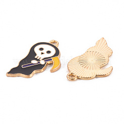 環境に優しい合金エナメルペンダント  カドミウムフリーと鉛フリー＆ニッケルフリー  ハロウィン  ライトゴールド  死神  ブラック  28.5x16.5x1.5mm  穴：1.8mm&nbsp;X-ENAM-T011-68-NR