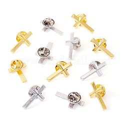 12個 2色クロス亜鉛合金ブローチ  プラチナ·ゴールデン  25x16mm  6個/カラー&nbsp;JEWB-TA0001-22