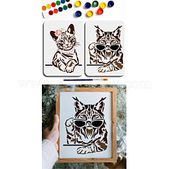 2 個 2 スタイルペット中空アウト描画絵画ステンシル  1pc アートペイントブラシ付き  猫の形  297x210mm&nbsp;DIY-MA0005-93B