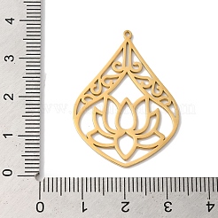 304ステンレスペンダント  レーザー切断  蓮のチャームが付いた涙型  18KGP本金メッキ  25x35x1mm  穴：1mm&nbsp;STAS-U010-17G