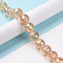 電気メッキガラスビーズ連売り  フル虹メッキ  多面カット  ラウンド  砂茶色  15.5mm  穴：2mm  約15個/連  8.6インチ（22cm）&nbsp;EGLA-J140-FR03-16mm