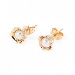 304ステンレススチールスタッドピアス  白いアクリルビーズとピアスキャッチ  花  ミックスカラー  8.5x6mm  ピン：0.7mm  6のペア/カード&nbsp;EJEW-I236-03