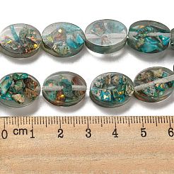 天然の染色されたインペリアルジャスパーと樹脂ビーズの連売り  オーバル  ダークシアン  16x12x6mm  穴：1.2mm  約11個/連  6.89インチ（17.5cm）&nbsp;G-G083-A01-01