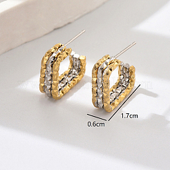 304ステンレススチール製トリプルオープンスクエアスタッドピアス（女性用）  18KGP本金メッキ＆ステンレススチールカラー  6x17mm&nbsp;RJ2637-1