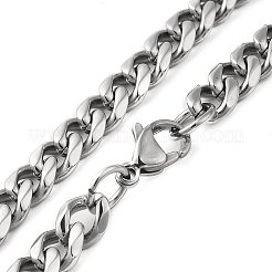 変色しない304ステンレススチール製キューバチェーンネックレス、男性用、女性用  ステンレス鋼色  20.00インチ（50.8cm）&nbsp;NJEW-C013-01P