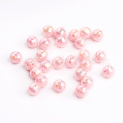 環境に優しいポリスチレンアクリル電気メッキビーズ  ABカラー  多面カットラウンド  ピンク  8mm  穴：1mm  約2000個/500g&nbsp;PL421-2