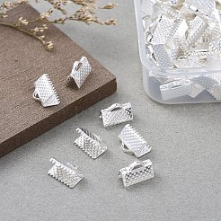 アイアン製カシメリボン止めエンドパーツ  無鉛の  銀  7x10mm  穴：2mm  100個/箱&nbsp;IFIN-YW0001-13S-LF