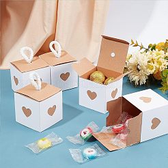 クラフト紙箱  ナイロンコード付き  ハートの正方形  ホワイト  5.65x5.6x5.6cm&nbsp;CON-NB0001-80
