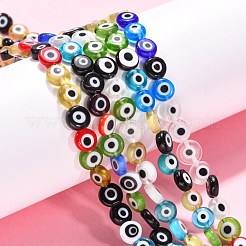 Handmade Evil Eye Lampwork Flat Round Bead Strands&nbsp;LAMP-L058-8mm-M
