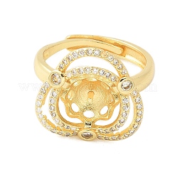 Flower Brass Micro Pave Cubic Zirconia Adjustable Ring Settings&nbsp;KK-K297-18G