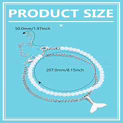 1P Zinc Alloy Twisted Chain Wahle Tail Charm Anklets and 1Pc White Faceted Round Acrylic Beaded Anklets&nbsp;AJEW-LP0007-68