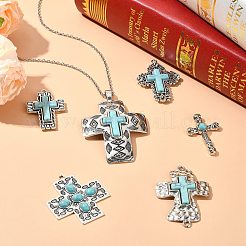 DIY クロスジュエリー作りキット  12種類の合成ターコイズペンダントとリンク6個を含む  アンティークシルバー合金と真鍮の金具付き  アンティークシルバー  39.5~70x25.5~48x6~7mm  穴：2~8x2~4.5mm  2個/スタイル&nbsp;DIY-CJ0002-38