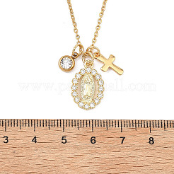 Brass Micro Pave Clear Cubic Zirconia Virgin & 304 Stainless Steel Religion Cross Pendant Necklaces for Men Women&nbsp;NJEW-JN06102