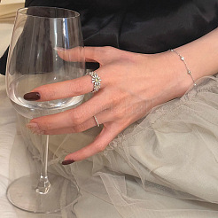 Alloy Rhinestone Flower Cuff Open Rings for Women&nbsp;WG6663D-01
