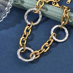 ツートンカラーの304ステンレススチール製リンクブレスレット  女性用アズキチェーンブレスレット  リング  7.05インチ（17.9cm）&nbsp;BJEW-P396-01C-A
