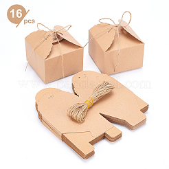 正方形の折り畳み式の創造的なクラフト紙箱  ジュートより糸付き  バリーウッド  9x9x6cm  16pc&nbsp;CON-BC0001-29A