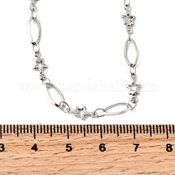 304ステンレススチール製スターリンクチェーンネックレス（女性用）  変色しない  ステンレス鋼色  17.72インチ（45cm）&nbsp;NJEW-A046-02A-P