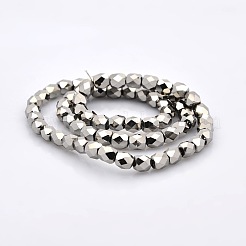 フルメッキガラス多面的なドラムビーズ連売り  銀メッキ  6x6x6mm  穴：1mm  約71個/連  16.5インチ&nbsp;GLAA-A032-6mm-FP03