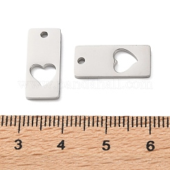 304ステンレスペンダント  ハートのチャームが付いた長方形の切り抜き  ステンレス鋼色  18x8x1.3mm  穴：1.6mm&nbsp;STAS-E529-01P