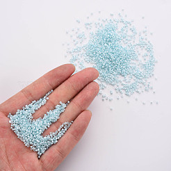 蛍光色ガラスシリンダービーズ  シードビーズ  焼き付け塗料  丸い穴  ライトブルー  1.5~2x1~2mm  穴：0.8mm  約8000個/袋  約1ポンド/バッグ&nbsp;SEED-S047-P-009