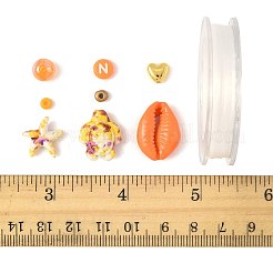 貝殻とヒトデ、カメの文字のブレスレットのDIYキット  弾性糸を含む  ガラスシードビーズ  合成ターコイズ＆シェル＆アクリルビーズ  オレンジ  7x8x4.5mm  穴：1.5mm&nbsp;DIY-FS0009-25A