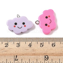 不透明樹脂ペンダント  笑顔の雲  プラチナ鉄ループ付き  ミックスカラー  17.5x23.5x3.5mm  穴：1.8mm&nbsp;RESI-Z038-13P