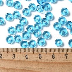 透明な色のガラスシードビーズ  コラム  ディープスカイブルー  6x3mm  穴：1.4mm  約2027個/ポンド&nbsp;SEED-E001-T3x6mm-05