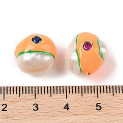 キュービックジルコニアエナメルビーズ付き天然ケシパール  手描きのビーズ  ナゲット  ダークオレンジ  12~16x12~15x12~15mm  穴：1mm&nbsp;PEAR-G014-06F