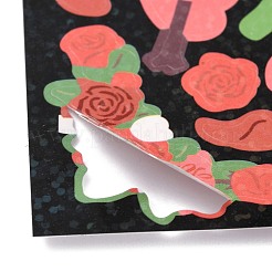 レーザー紙粘着ステッカー  バラ模様の長方形  レッド  19.5x7.6x0.02cm  ステッカー：17x7x0.02cm&nbsp;DIY-K016-F02
