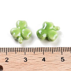 釉薬をかけた磁器ビーズ  光沢のあるセラミックビーズ  クローバー  芝生の緑  13x12x5.5mm  穴：2mm  2個/セット。&nbsp;PORC-O005-08