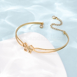 Bowknot 304 Stainless Steel & Rhinestone Cuff Bangles for Women&nbsp;BJEW-Z176-02G