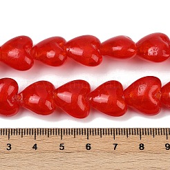 手作りランプワークガラスビーズ連売り  ハート  レッド  13~15x15~16x8.5~9.5mm  穴：1.4mm  約24個/連  12.60''（32センチメートル）&nbsp;LAMP-Q005-06D-02