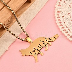 201ステンレススチール製、猫型中空ペンダントベネチアンチェーンネックレス  18KGP本金メッキ  23.58インチ（59.9cm）&nbsp;NJEW-M086-06G
