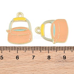 合金エナメルチャーム  ケトルチャーム  ゴールドカラー  砂茶色  22x17x1mm  穴：2mm&nbsp;AL-CBA6AEB-05G-01