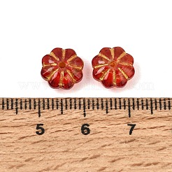 焼き付け塗料と金色の金属で覆われたガラスビーズ  花  ファイヤーブリック  9.5x5mm  穴：1.2mm&nbsp;GL-CBA1477-01B