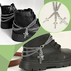 2Pcs Aloy 3-Layer Cross Charm Anklets for Women&nbsp;AJEW-SP0001-96
