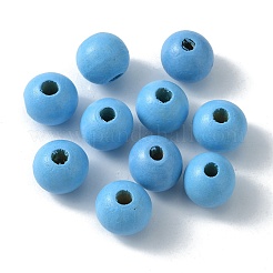 ウッドビーズ  染め  ラウンド  ライトスカイブルー  11.5x10.5mm  穴：3.5mm&nbsp;WOOD-TAC0004-08