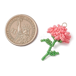 ガラスシードビーズの花のペンダント  ガラスパールラウンドビーズと304ステンレス鋼  ピンク  31.5x20x17~18mm  丸カン：4x0.5ミリ  内径：3mm&nbsp;PALLOY-MZ01224-02