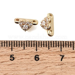 Brass Micro Pave Clear Cubic Zirconia 2-Loop Heart Spacer Bars&nbsp;KK-C258-05LG
