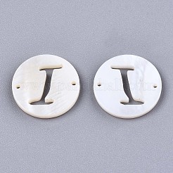 天然淡水シェルリンクコネクター  アルファベット付きフラットラウンド  文字.i  14.5x1.5mm  穴：0.9mm&nbsp;SHEL-S276-120I