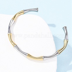 304ステンレススチール製カフバングル  女性用竹ジョイントバングル  イオンプレーティング（ip）  ゴールデン·ステンレス鋼色  1/4インチ（0.5cm）  内径：2-3/8インチ（6cm）&nbsp;BJEW-B150-01GP