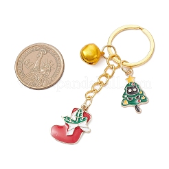 クリスマス合金エナメルペンダントデコレーション6個  鉄製の分割キーリングとアルミ製のベル付き  混合図形  ゴールドカラー  ミックスカラー  76~80.5mm&nbsp;KEYC-JKC01436