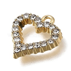 UVメッキ合金クリスタルラインストーンペンダント  ハートチャーム  ゴールドカラー  15x13.5x2.5mm  穴：1.5mm&nbsp;RB-CBAD37D-21G